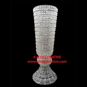 Jarrón de Piso de Cristal Estilo Americano con Acabado Níquel, 85 cm de Alto, Fundición Pesada - Product Image 1