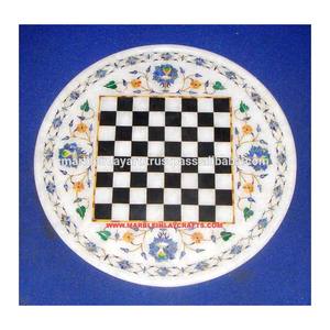 Plaque d'échecs décorative maison incrustée de marbre - Product Image 1