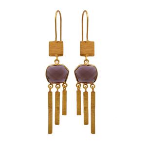 Cuarzo ahumado Piedra preciosa 925 Plata Chapado en oro Alambre fijo Diseñador Pendiente Par - Product Image 1