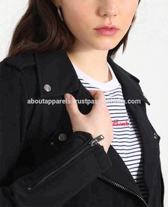 Veste en jean brodée en tricot personnalisée de haute qualité en coton 100% délavé à la pierre bleu/noir décontractée pour femme - Product Image 4