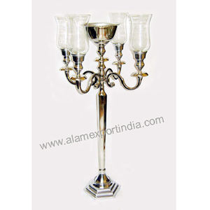 Handmade Silver <b>Glass</b> <b>Hurricane</b> Candelabra Rectangle Base Ins Style Metal & Aluminium for Home Decor & Weddings - Product Image 1