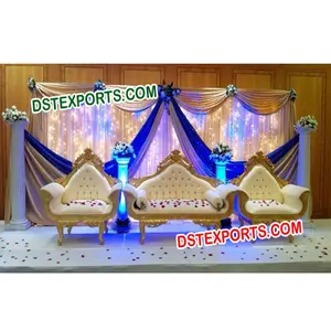 ชุดเฟอร์นิเจอร์งานแต่งงานที่สวยงามชุดโซฟาโลหะทองเหลืองพร้อมเสาโรมันผู้ผลิตเฟอร์นิเจอร์งานแต่งงานของอินเดีย - Product Image 1