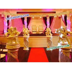 Decoración asiática para escenario de boda, pilar de fibra de cristal, fibra dorada