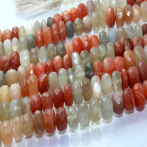 Piedra Lunar Natural impresionante, forma redonda facetada, 10 pulgadas, cuentas de buena calidad - Product Image 2