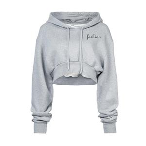 Sweat à capuche à manches longues pour femmes, pull-over de sport, court, avec cordon de serrage, 2020 - Product Image 3