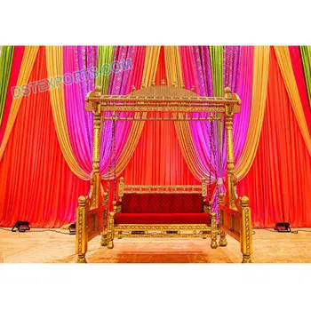 Golden Gujrati Wedding Stage Swing Indian Wedding Red Stage Swing Latest Wooden Carved Colorful Jhula