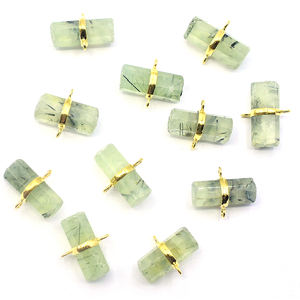 Connecteur en argent sterling 925 plaqué or en forme de crayon de préhnite, fabrication de bijoux faits à la main - Product Image 1