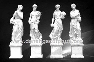 Statue en marbre blanc personnalisée d'une belle jeune fille avec un panier de fleurs Sculpture en pierre extérieure pour jardin - Product Image 3