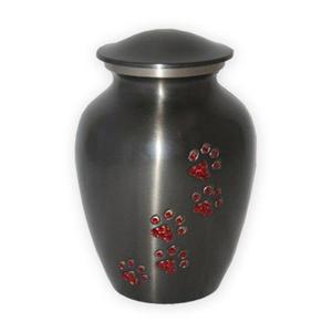 Nuevas Urnas Funerarias Clásicas Premium para Mascotas, Color Rojo Conmemorativo con Huella de Pata Blanca como la Nieve, para Cenizas Funerarias, Metal Latón/Aluminio - Product Image 3