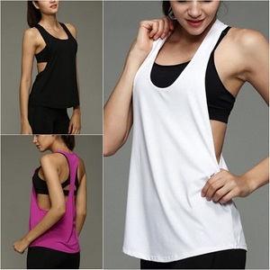 Débardeurs de fitness pour femmes en tissu jersey Spandex/Polyester, décontractés, à découpes basses/profondes, unis, couleurs assorties - Product Image 3