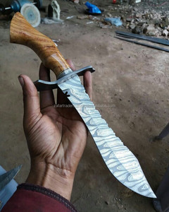 Cuchillo Bowie de supervivencia de acero de Damasco de grado industrial hecho a mano, mango de madera, Funda de cuero, maquinilla de afeitar, borde afilado, OEM personalizable ZR - Product Image 1