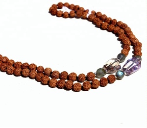 Achetez des perles de prière en labradorite bouddhiste de qualité naturelle, facettées à la main, 108 perles, pompon en soie, collier Mala unisexe - Product Image 4