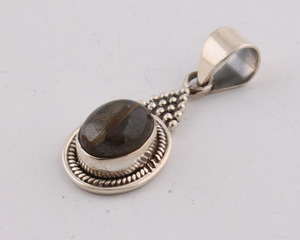 Wholesale Handcrafted 925 Sterling Silver Rhodium Plated Zircon Vintage Boho Oval Stone Bezel Set Silver Charm <b>Pendant</b> - Product Image 1