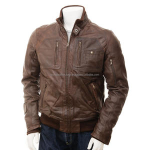 Chaqueta Bomber de piel de oveja marrón, informal, personalizada, para hombre, invierno, talla grande, cierre de cremallera, transpirable, piel de vaca, relleno de algodón - Product Image 1