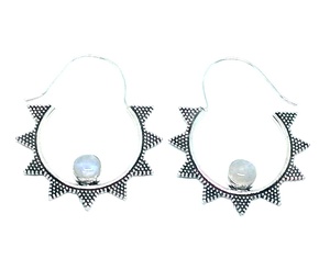 Best Quality <b>Silver</b> Plated Brass <b>Hoop</b> Earring Handmade Bohemian Style Real Moonstone Stone Jewelry for Women and Girls - Product Image 1