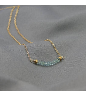 Collar de cuentas de Plata de Ley 925 con piedras preciosas de Aguamarina chapado en oro - Product Image 1