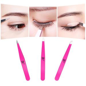 LOT DE 6 Pinceaux à épiler de précision en acier inoxydable à pointe inclinée plate ROSE/NOIR 12cm Instrument de beauté pour sourcils - Product Image 3
