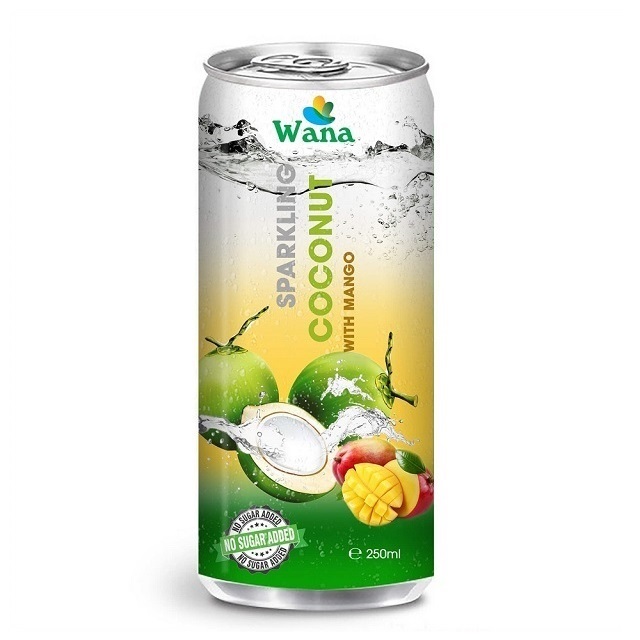 Вьетнамский продукт OEM/ ODM оздоровительный напиток газированная кокосовая вода 250 мл WANA игристая кокосовая вода напиток со вкусом манго