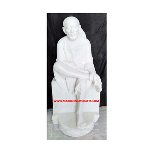 Makrana – Statue blanche en marbre Sai Baba Staue peinte en exclusivité Murti indien, pour le culte de la Culture indienne, fabrication artisanale de haute qualité - Product Image 1