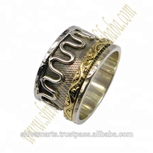 Éminent naturel oxydé martelé spirale Designer solide 925 argent Sterling laiton Spinner anneau éternel Vermeil anneaux bijoux - Product Image 2