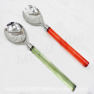 Juego de 2 uds de servidor de ensalada de acero inoxidable negro ecológico, Apto para lavavajillas, cuchara y tenedor para ensalada con pintura en aerosol, esencial de cocina - Product Image 2