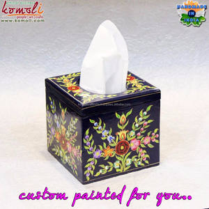 Porte-boîte de papier en bois peint floral, 50 pièces, carré, rose, décoratif, pour voiture - Product Image 4