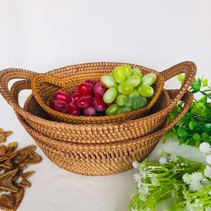 Cesta de Almacenamiento Redonda y Plana de Mimbre de Ratán Tejida a Mano 100% Ecológica, Plegable, para Bebidas/Alimentos, Idea de Regalo - Product Image 6