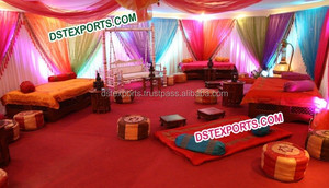 ชุดเฟอร์นิเจอร์บนเวที Mehandi แบบมีสไตล์,ของตกแต่งเวที Mehandi งานแต่งงานแบบเอเชียพร้อมเก้าอี้ขนาดเล็กจากผู้ผลิตเวทีงานแต่งงานของชาวอินเดีย - Product Image 4