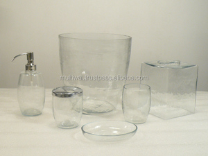 Clear <b>Glass</b> Bath <b>Set</b> for Luxury Home Bathroom Use Waste Basket Tissue Holder Soap Dish Hand Wash Dispenser <b>Tumbler</b> <b>Set</b> - Product Image 2