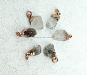 Venta al por mayor de oro rosa galvanizado Herkimer diamante colgante conectores encantos de cuarzo crudo 16mm 22mm plata latón principal fino - Product Image 5