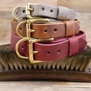 Collier de chien en cuir fait à la main, étiquette personnalisée WDS-0005, avec laiton massif, pour animal de compagnie - Product Image 1