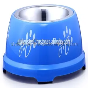 Bols et mangeoires en plastique et en acier inoxydable pour animaux de compagnie, bols antidérapants pour animaux de compagnie, en acier inoxydable, ventre bleu, dîner simple