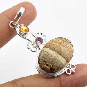 Pendentif Bohème Artisanal de Caractère pour Femme, en Pierre de Jaspe, Argent Sterling 925 Massif, Sertissage Clos, 9g - Product Image 3