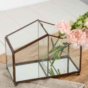 Wholesale SANGHAVI Traditional Design Brass Antique Gold Rectangle Shape Terrarium Tabletop <b>Glass</b> Crystal <b>Vase</b> Customizable Size - Product Image 5