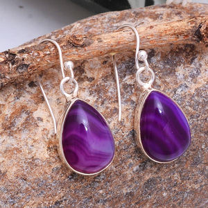 Purple Pear Banded Agate Gemstone 925 Sterling <b>Silver</b> Dangle <b>Earrings</b> Jewelry Fashionable <b>Earring</b> for <b>Wedding</b>, Anniversary, Gift - Product Image 3