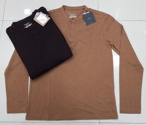 Vêtements en surplus, étiquettes de marque, t-shirt pour homme à manches longues, col rond, polyester/coton, teint en pièce, uni, multicolore - Product Image 1