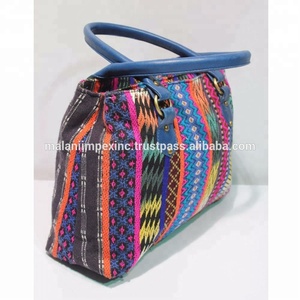 Sac à main rétro en coton à imprimé pour femmes, fourre-tout avec sangle en cuir, nouvelle collection - Product Image 2