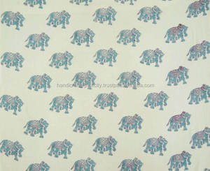 ผ้าฝ้ายพิมพ์ลายช้าง 10 หลา ผ้าฝ้ายธรรมชาติพิมพ์ลายด้วยมือแบบอินเดีย ลายซันกาเนรี ผ้าพิมพ์ลายจาปุรี ผ้าพิมพ์ลายต่อเนื่อง HPS - Product Image 6