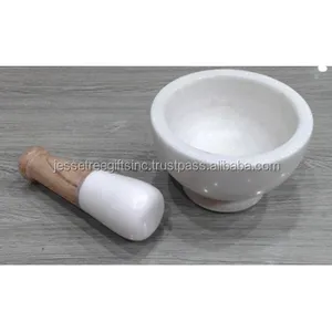 Berbagai Macam Mortar Marmer Bulat dengan Finishing Warna Putih Desain Sederhana Kualitas Baik untuk Penggiling Garam Bumbu Dapur