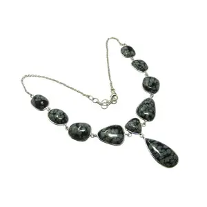 Handmade 925 Sterling <b>Silver</b> Snow Flake Obsidial Gemstone Women Necklace Fashion <b>Silver</b> Jewelry - Product Image 1