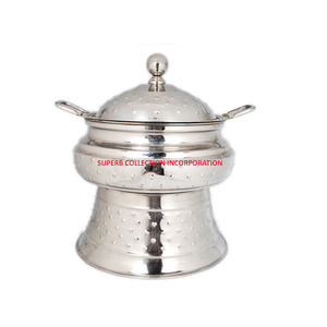 Haute qualité diamant martelé acier rond chauffe-plat Style classique vaisselle indien fabriqué chauffe-plats Offre Spéciale - Product Image 1