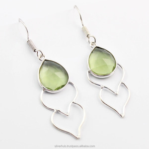 Prehnite พลอยสีเงินต่างหูลูกแพร์รูปร่างสีเขียว Prehnite เงินห้อยต่างหูสำหรับผู้หญิง925เงินสเตอร์ลิงต่างหู - Product Image 5