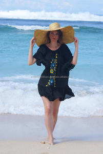 Robe courte de plage pour femmes, tendance, ample, à volants, sexy, d'été, bohème, brodée, à volants, poncho - Product Image 3