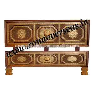 Cama doble clásica hecha a mano con incrustación de latón, diseño tallado a mano para cama y habitación - Product Image 2