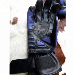 Gants de course KEVEN en cuir pleine fleur enduit de polyuréthane, noirs et bleus, respirants, avec sangle de poignet réglable, unisexe, pour l'extérieur - Product Image 2