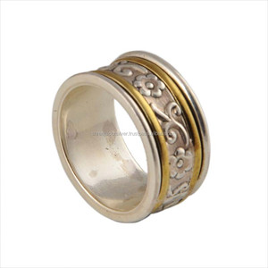 Anillo giratorio clásico de plata de ley 925 con gema de amatista, tallado floral, banda de latón de metal mixto, para alivio de la ansiedad, venta al por mayor - Product Image 1