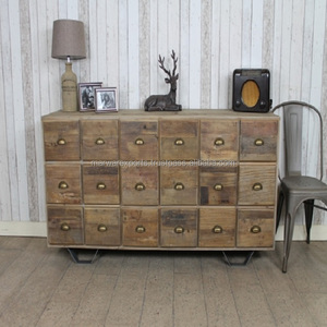 Gabinete de madera recuperada de alta calidad para sala de estar Mesita de noche de madera maciza casillero minimalista moderno gabinete lateral de sofá de ratán - Product Image 1