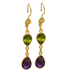 Fixed Ear Wire Dangle <b>Earrings</b> Amethyst Peridot Gemstone Gold Plated <b>Silver</b> Jewelry 925 Sterling <b>Silver</b> <b>Earring</b> For <b>Women</b> Girls. - Product Image 2