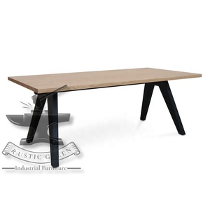 Mesa de comedor con patas de hierro y madera de acacia de diseño industrial moderno para sala de estar, nuevo estilo industrial - Product Image 3