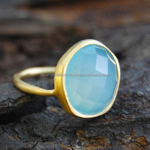 Aqua Chalcedony 925 Sterling <b>Silver</b> Gemstone <b>Ring</b> Classic Wedding Jewelry Gold Plated <b>Stacking</b> Handmade Beauty - Product Image 2